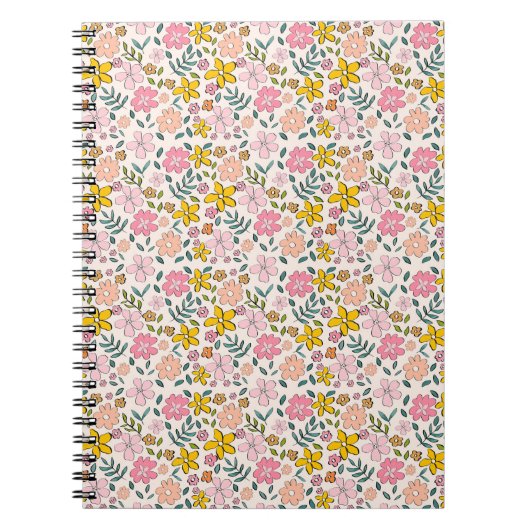 Cute Pink and Yellow Floral Pattern Notizblock (Vorderseite)