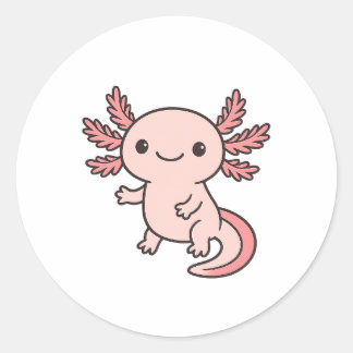Cute Pink Axolotl Cartoon – Adorable Kawaii Salama Runder Aufkleber