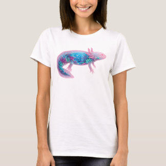 Cute Pink Axolotl Fantasy Ocean Double Exposure  T-Shirt