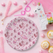 Cute Pink Axolotl Pattern Kawaii Animal Girls Pappteller (Party)