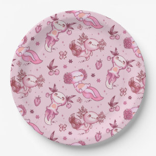 Cute Pink Axolotl Pattern Kawaii Animal Girls Pappteller
