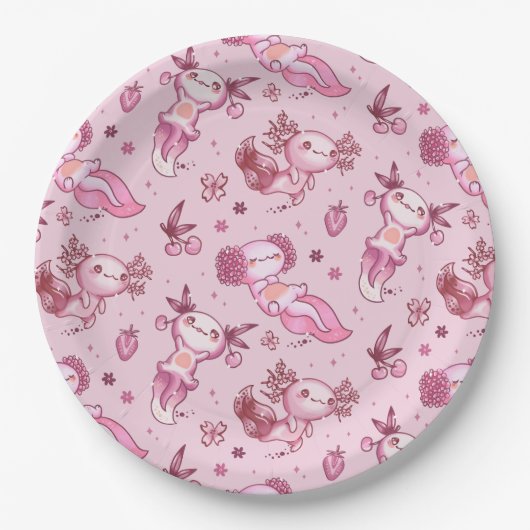 Cute Pink Axolotl Pattern Kawaii Animal Girls Pappteller (Vorderseite)