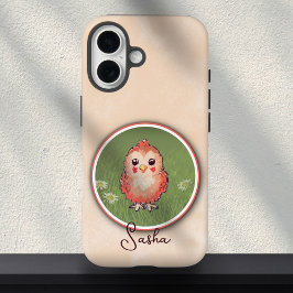 Cute Pink Baby Bird Painting Custom Name  iPhone 16 Hülle