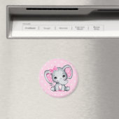 Cute Pink Baby Elephant with Polka Dot Ears Magnet (In Situ (Geschirrspüler))