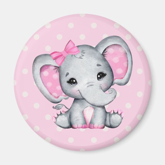 Cute Pink Baby Elephant with Polka Dot Ears Magnet (Vorne)