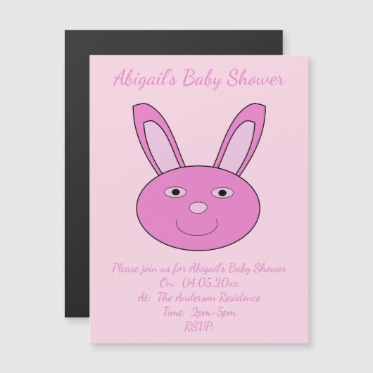 Cute Pink Baby Girl Bunny Face Spring Easter Magneteinladung (Vorne/Hinten)