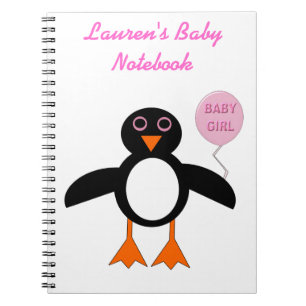 Cute Pink Baby Girl Penguin Customizable Notebook Notizblock