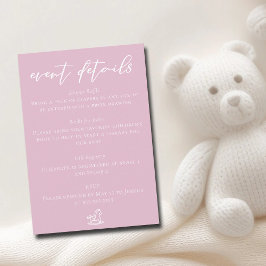 Cute Pink Baby Shower Event Details Begleitkarte