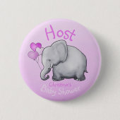 Cute Pink Ballons Elephant Baby Shower Host Button (Vorderseite)