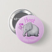 Cute Pink Ballons Elephant Baby Shower Host Button (Vorne & Hinten)