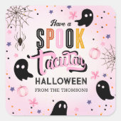 Cute Pink Black Sweet Spooky Halloween Ghost  Quadratischer Aufkleber (Vorderseite)