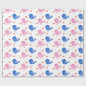 Cute Pink Blue Bird Heart Pattern Repeating Love Geschenkpapier (Flach)