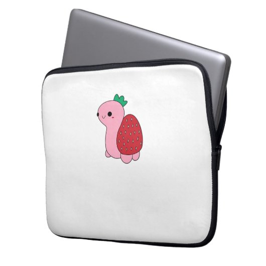 Cute pink blushing strawberry turtle Classic T-Shi Laptopschutzhülle (Vorderseite Links)