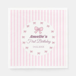 Cute Pink Bow 1st Birthday Party Serviette