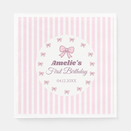 Cute Pink Bow 1st Birthday Party Serviette (Vorderseite)