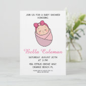 cute pink bow baby shower invitation einladung (Stehend Vorderseite)