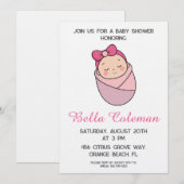 cute pink bow baby shower invitation einladung (Vorne/Hinten)