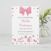 cute pink bow baby shower invitation einladung (Stehend Vorderseite)