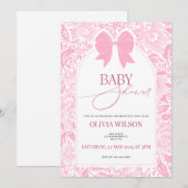 Cute Pink Bow Baby Shower Invitation Mitteilungskarte (Vorne/Hinten)