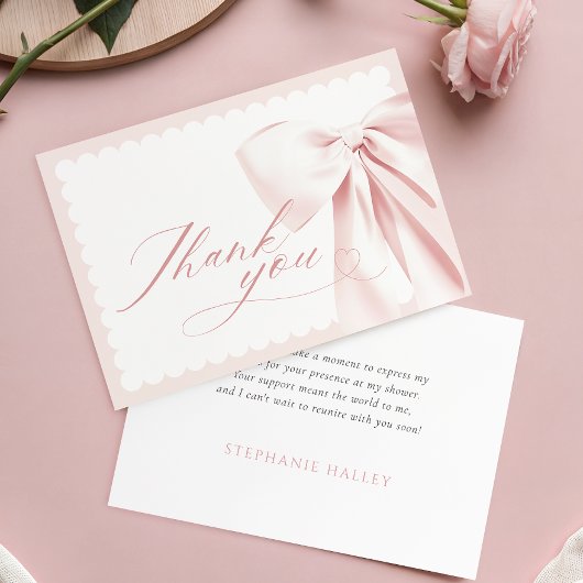 Cute Pink Bow Baby Shower Thank You Card Dankeskarte