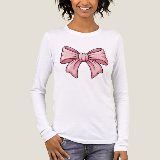 Cute Pink Bow Coquette Aesthetic Long Sleeve Tri-Blend Shirt (Vorderseite)