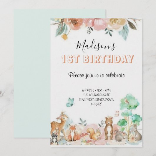 Cute Pink Bow Coquette primer cumpleaños Einladung (Vorne/Hinten)