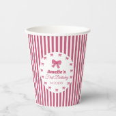 Cute Pink Bow First Birthday  Pappbecher (Vorderseite)