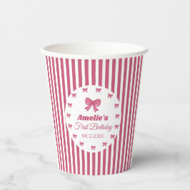 Cute Pink Bow First Birthday Pappbecher