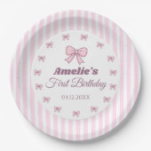 Cute Pink Bow First Birthday  Pappteller (Vorderseite)