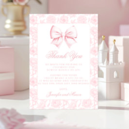 Cute pink bow floral preppy baby girl shower dankeskarte