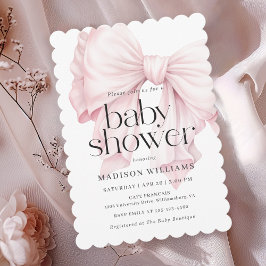 Cute Pink Bow Girl Babydusche Einladung