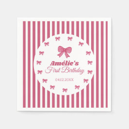 Cute Pink Bow Girl First Birthday Serviette