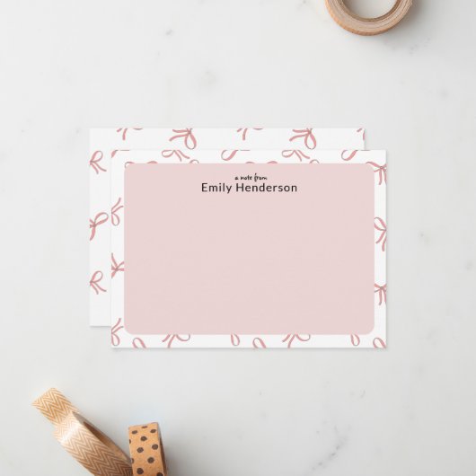 Cute Pink Bow Girly Coquette Bow Frame  Mitteilungskarte (Vorderseite/Rückseite Beispiel)