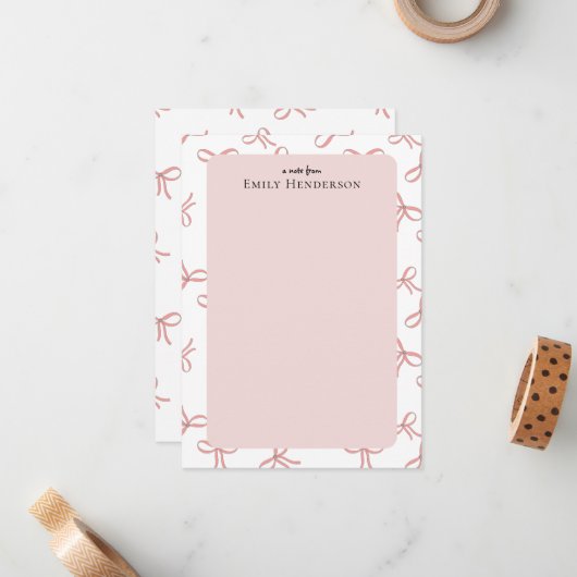 Cute Pink Bow Girly Coquette Frame Mitteilungskarte (Vorderseite/Rückseite Beispiel)