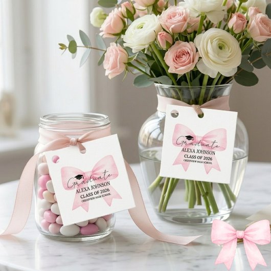 Cute Pink Bow Graduation Cap Graduate Geschenkanhänger