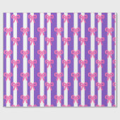Cute Pink Bow Purple Stripe Pattern Girly Geschenkpapier (Flach)