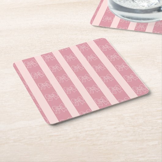 Cute Pink Bow Stripe Pattern – Girly Aesthetic Rechteckiger Pappuntersetzer (angewinkelt)