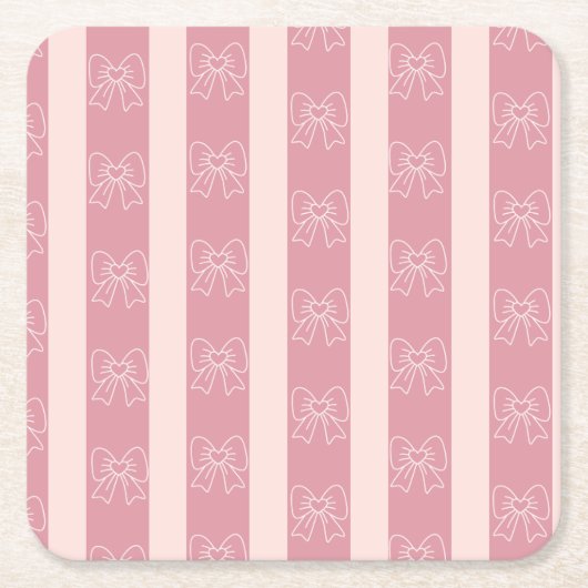 Cute Pink Bow Stripe Pattern – Girly Aesthetic Rechteckiger Pappuntersetzer (Vorderseite)