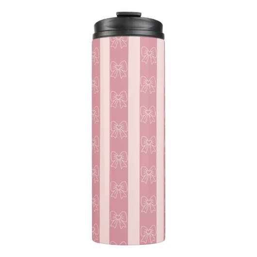 Cute Pink Bow Stripe Pattern – Girly Aesthetic Thermosbecher (Vorderseite)