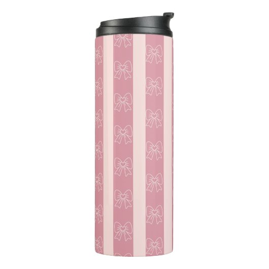Cute Pink Bow Stripe Pattern – Girly Aesthetic Thermosbecher (Nach links gedreht)