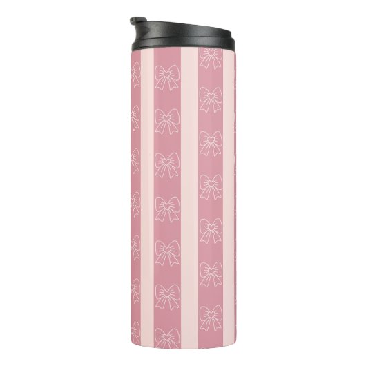 Cute Pink Bow Stripe Pattern – Girly Aesthetic Thermosbecher (Nach rechts gedreht)