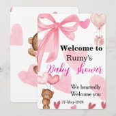 Cute Pink Bow Teddy Bear Shower Welcome Einladung (Vorne/Hinten)