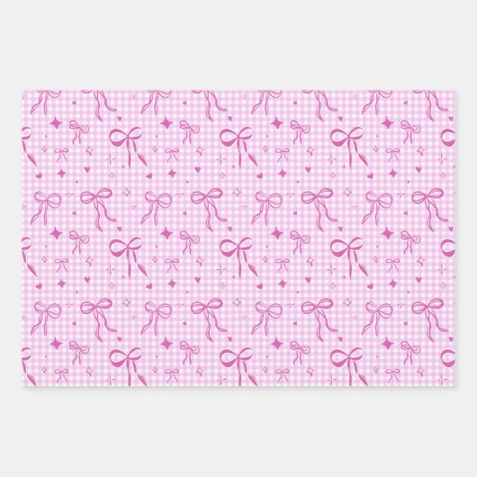 Cute Pink Bow Wrapping Paper Geschenkpapier Set (Vorderseite 2)