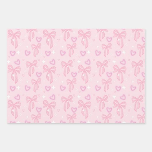 Cute Pink Bow Wrapping Paper Geschenkpapier Set (Vorderseite)