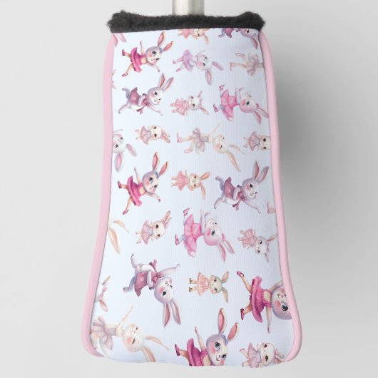 Cute Pink Bunnies Dancing Pattern Golf Headcover (Rotieren 90)