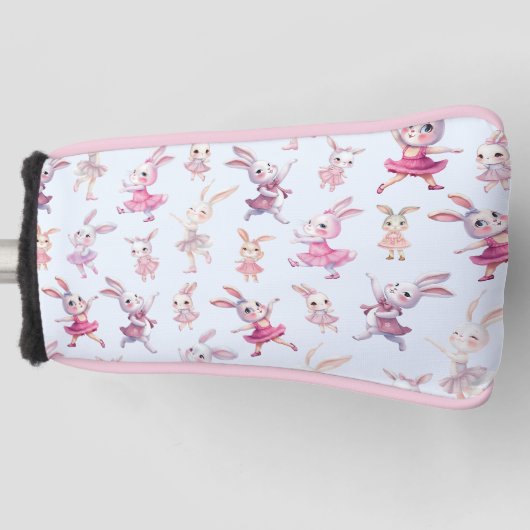Cute Pink Bunnies Dancing Pattern Golf Headcover (Vorderseite)