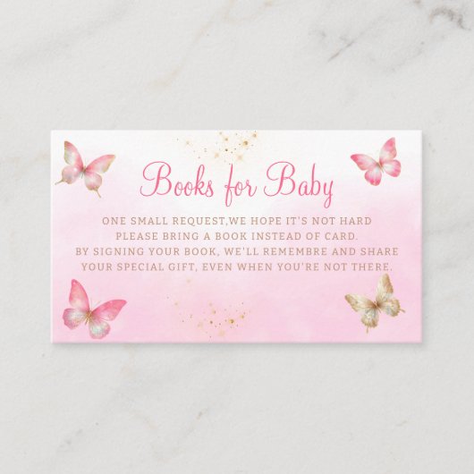 Cute Pink Butterfets Baby Shower Books for Baby Begleitkarte (Vorderseite)