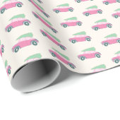 Cute Pink Car Christmas Tree Playful Holiday Kids Geschenkpapier (Rolleneckpunkt)