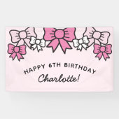 Cute Pink Cartoon Bows Birthday Party Banner (Horizontal)