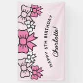 Cute Pink Cartoon Bows Birthday Party Banner (Vertikal)